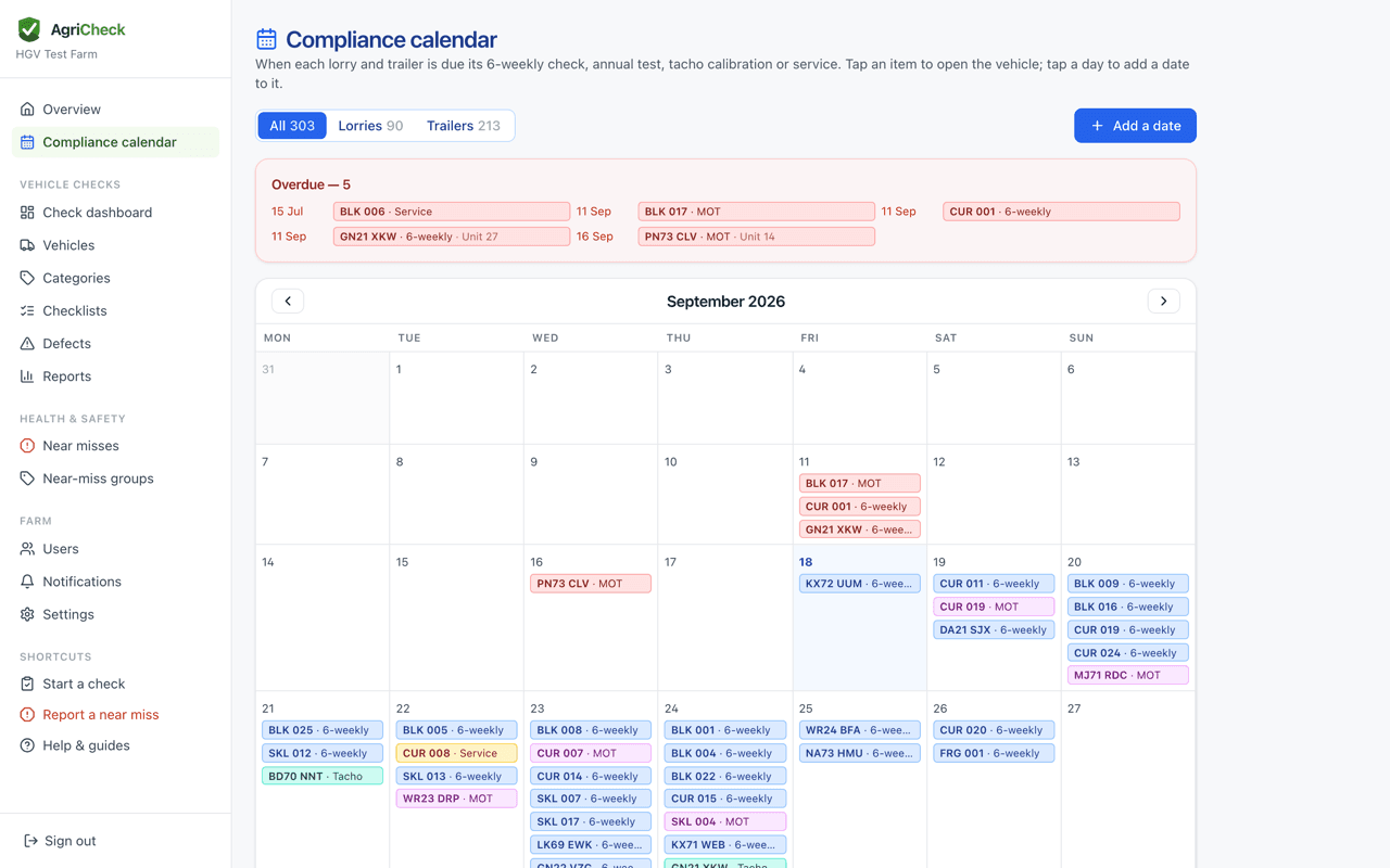 The HGV compliance calendar on a laptop